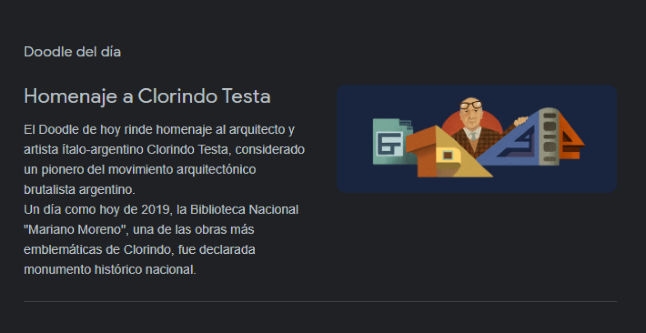 Doodle de Clorindo Testa. Foto: Captura de pantalla Google.