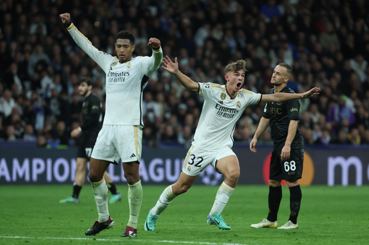 Nico Paz, Real Madrid vs Napoli, Champions League. Foto: EFE