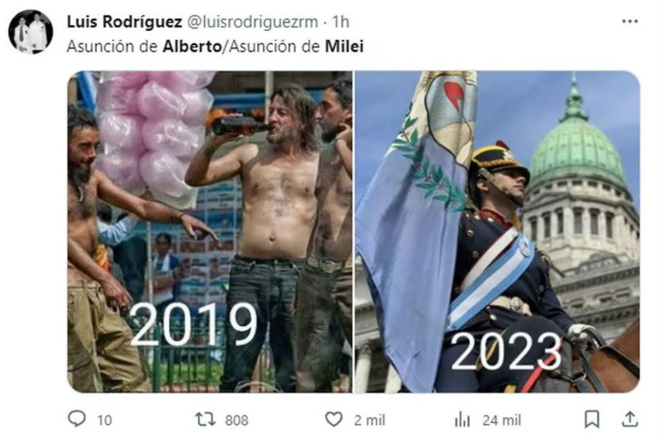 Meme asunción de Javier Milei. Foto: captura de pantalla.