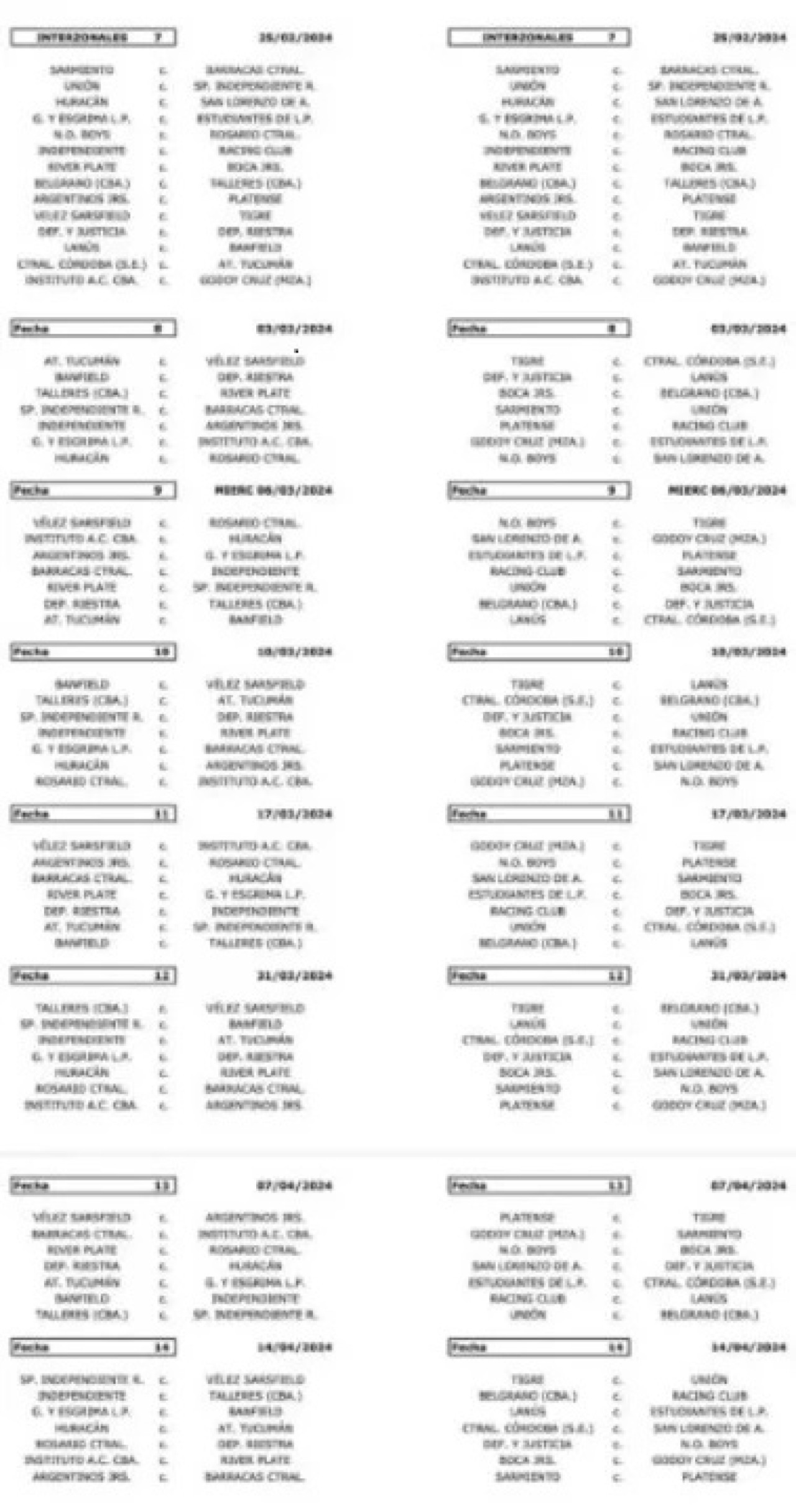 Fixture de la Copa de la Liga 2024.