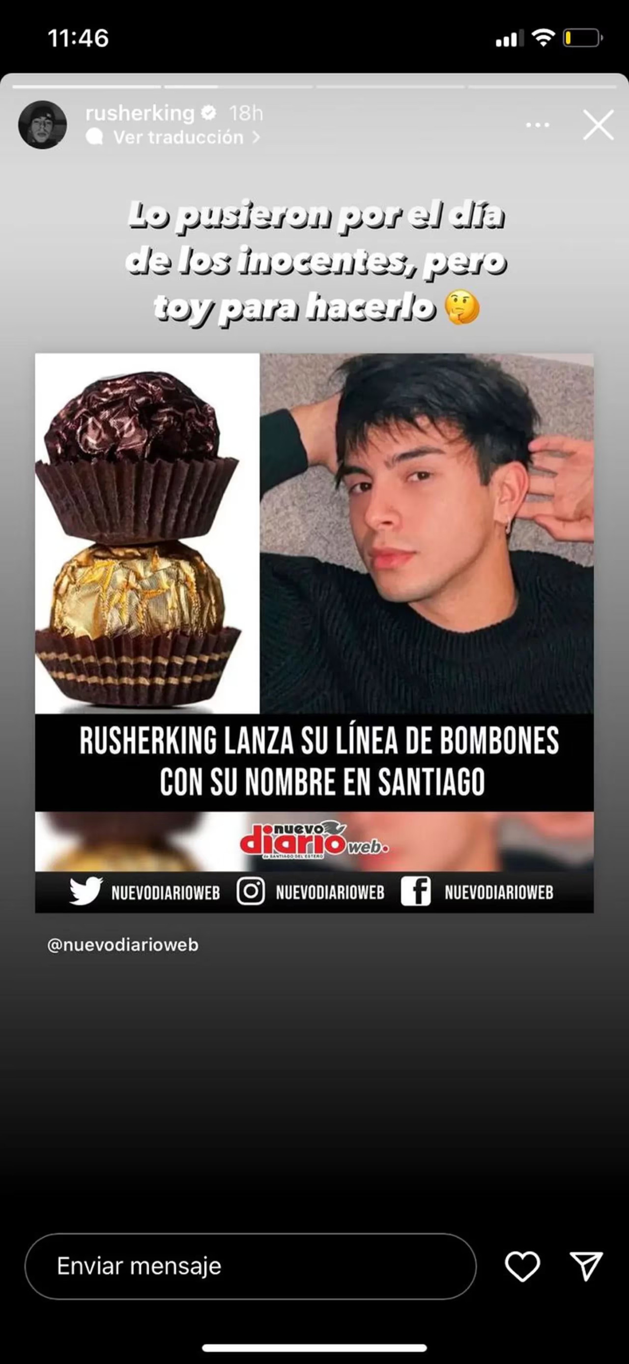 La desmentida de Rusherking. Foto: Instagram/ @rusherking