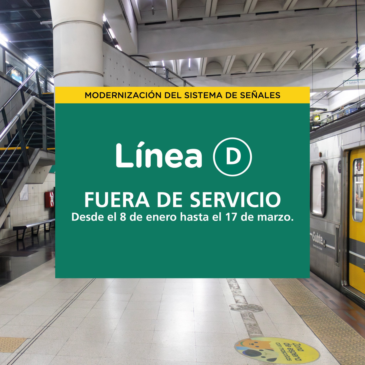 Comunicado de SBASE sobre el subte Línea D. Foto: X @basubte.