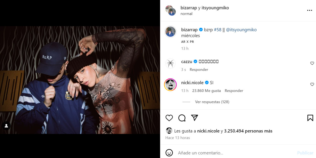 El anuncio de Bizarrap. Foto: Instagram.