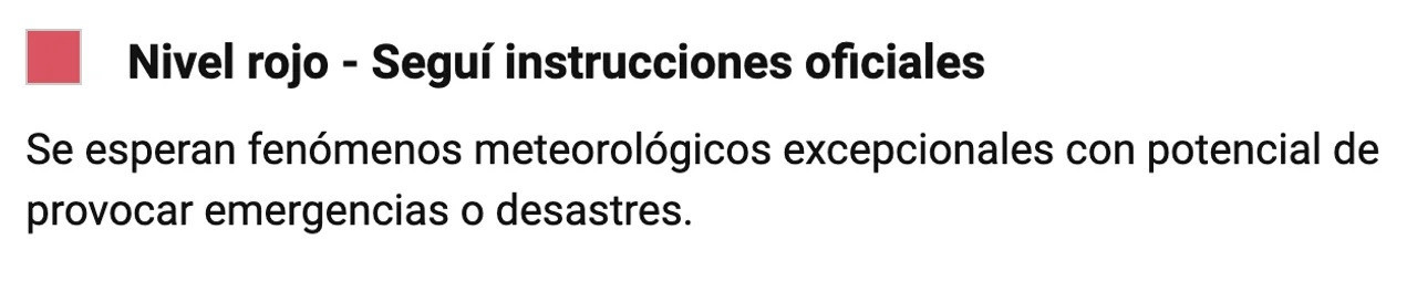 Nivel de alerta rojo: Servicio Meteorológico Nacional. NA