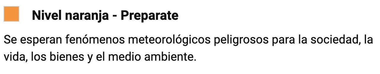 Nivel de alerta naranja: Servicio Meteorológico Nacional. NA