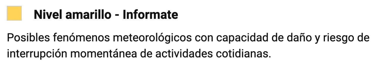 Nivel de alerta amarillo: Servicio Meteorológico Nacional. NA