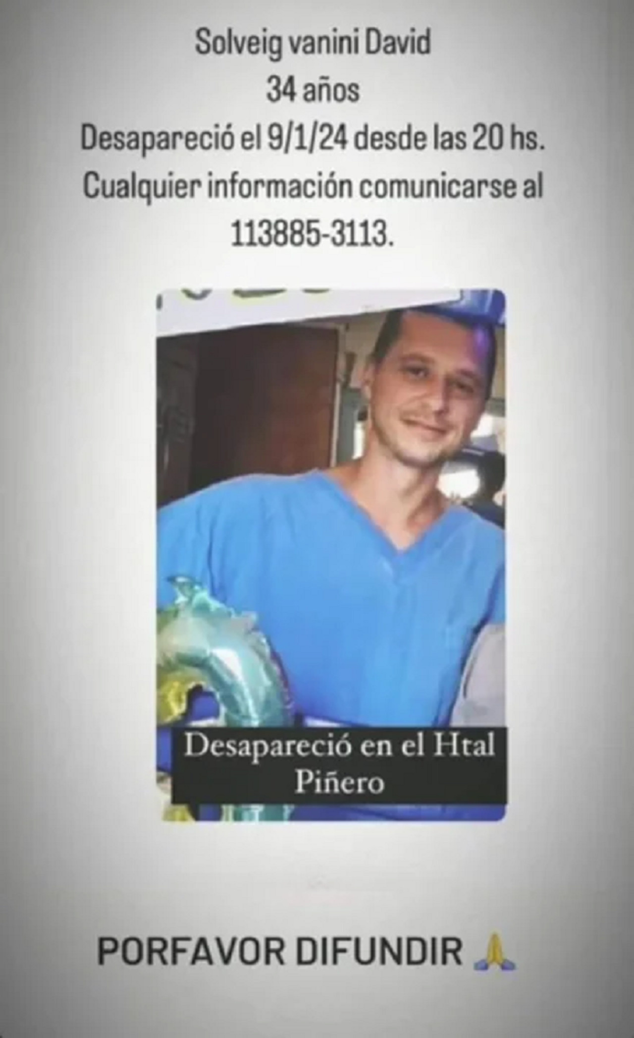 Buscan al médico desaparecido. Foto: Instagram/amm_pinero