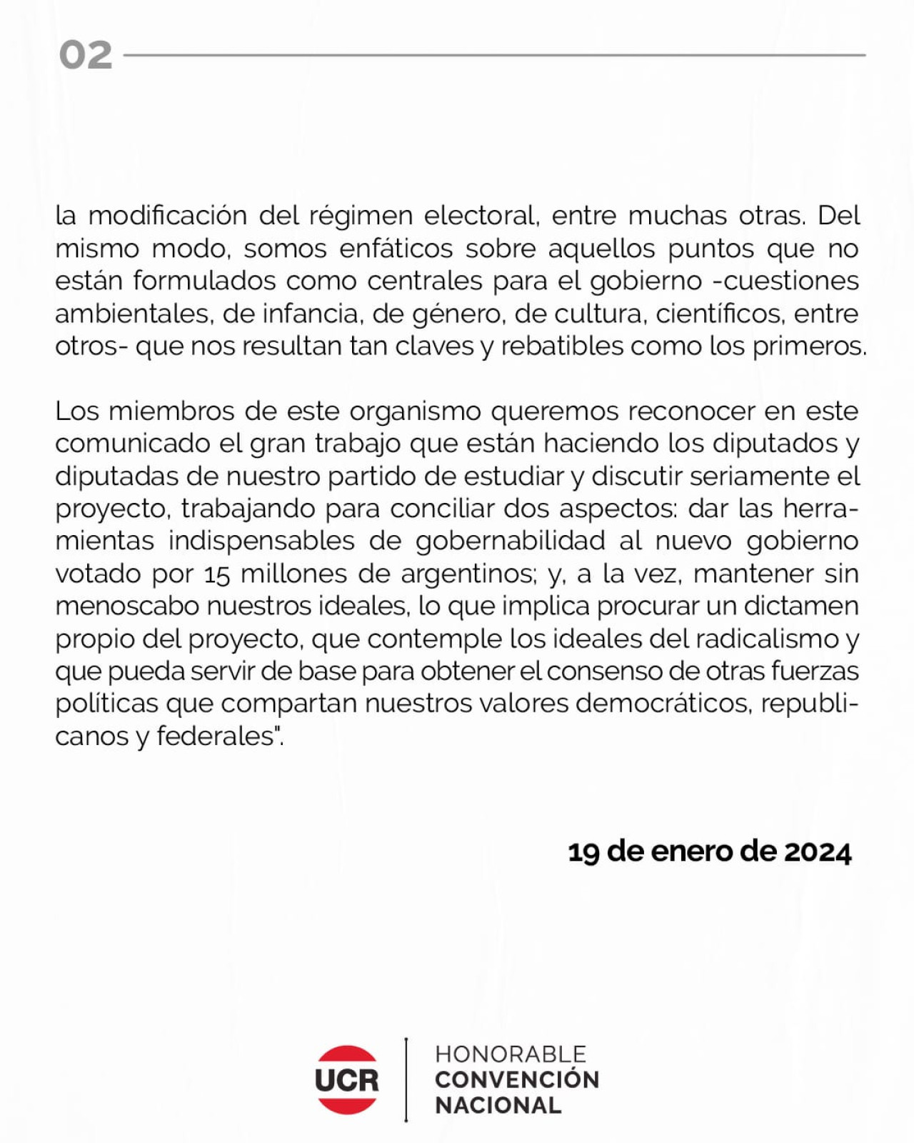 Comunicado de la UCR sobre la Ley Ómnibus - Parte 2.