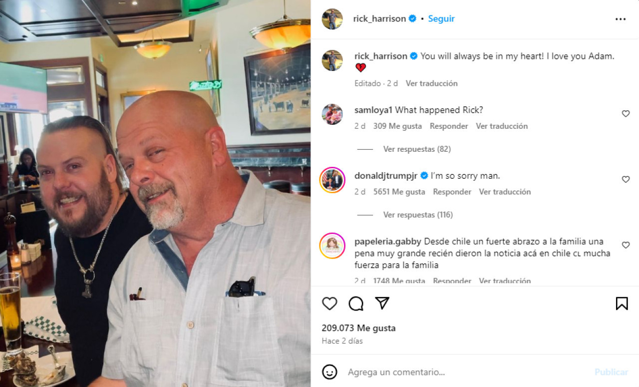 Rick Harrison se despidió de su hijo Adam a través de las redes sociales. Foto: Captura de pantalla.