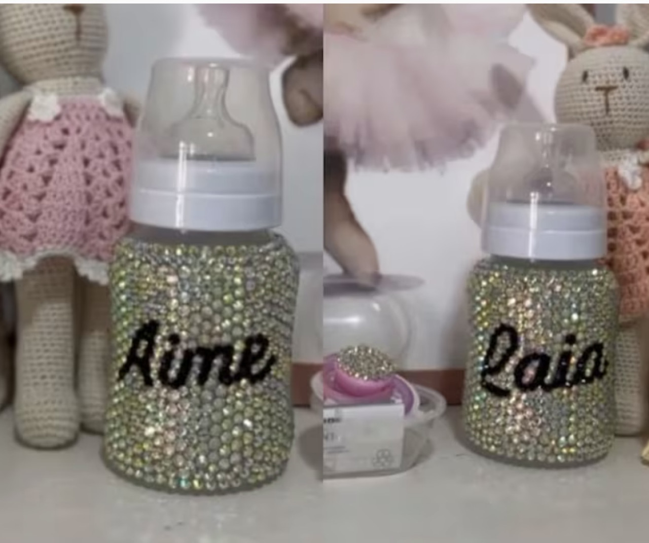 Daniela Celis mostró las mamaderas personalizadas de sus gemelas. Foto captura Instagram.