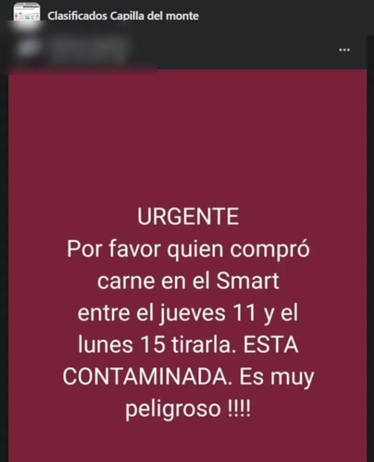 Una de las denuncias en Facebook sobre la carne en mal estado. Foto: Facebook.