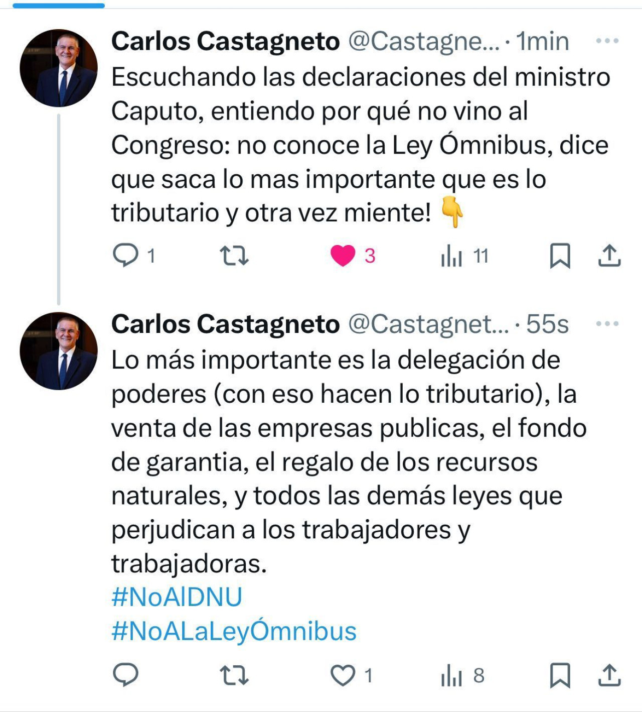 Mensaje de Castagneto en redes sociales