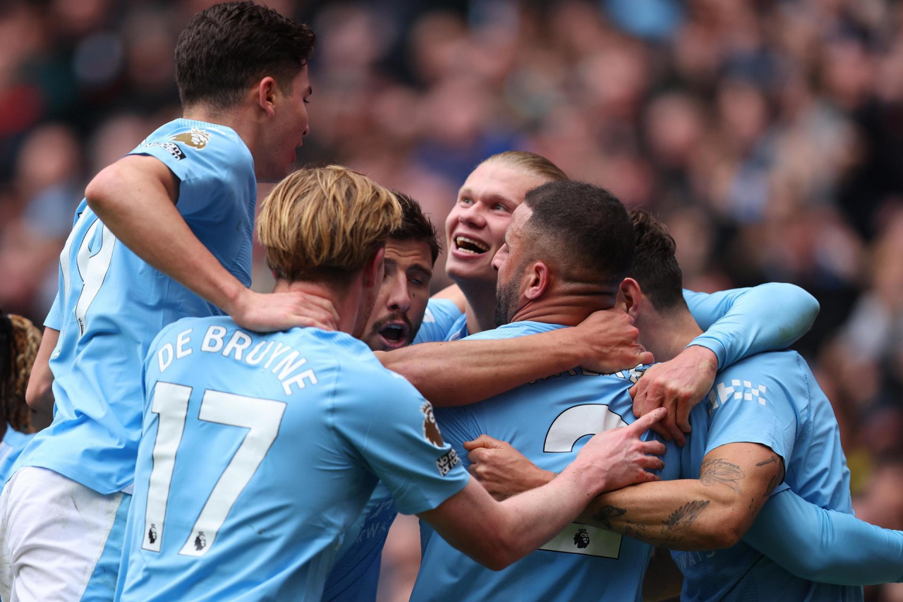 Festejo del Manchester City ante el Everon por Premier League. Foto: EFE.