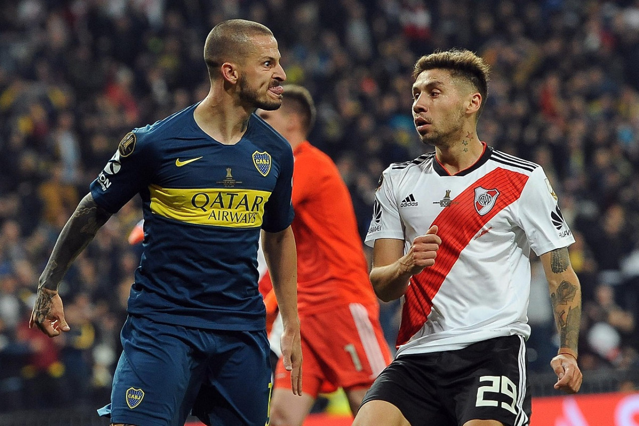 Benedetto y Montiel; River Plate vs. Boca Juniors; Madrid 2018. Foto: Télam.