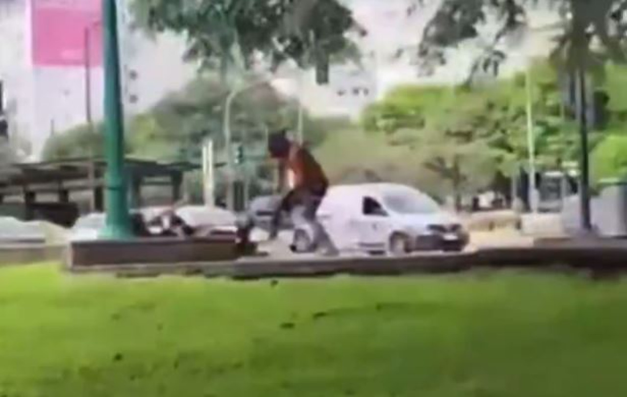 Batalla de "gladiadores" en la avenida 9 de Julio. Foto: captura de video.