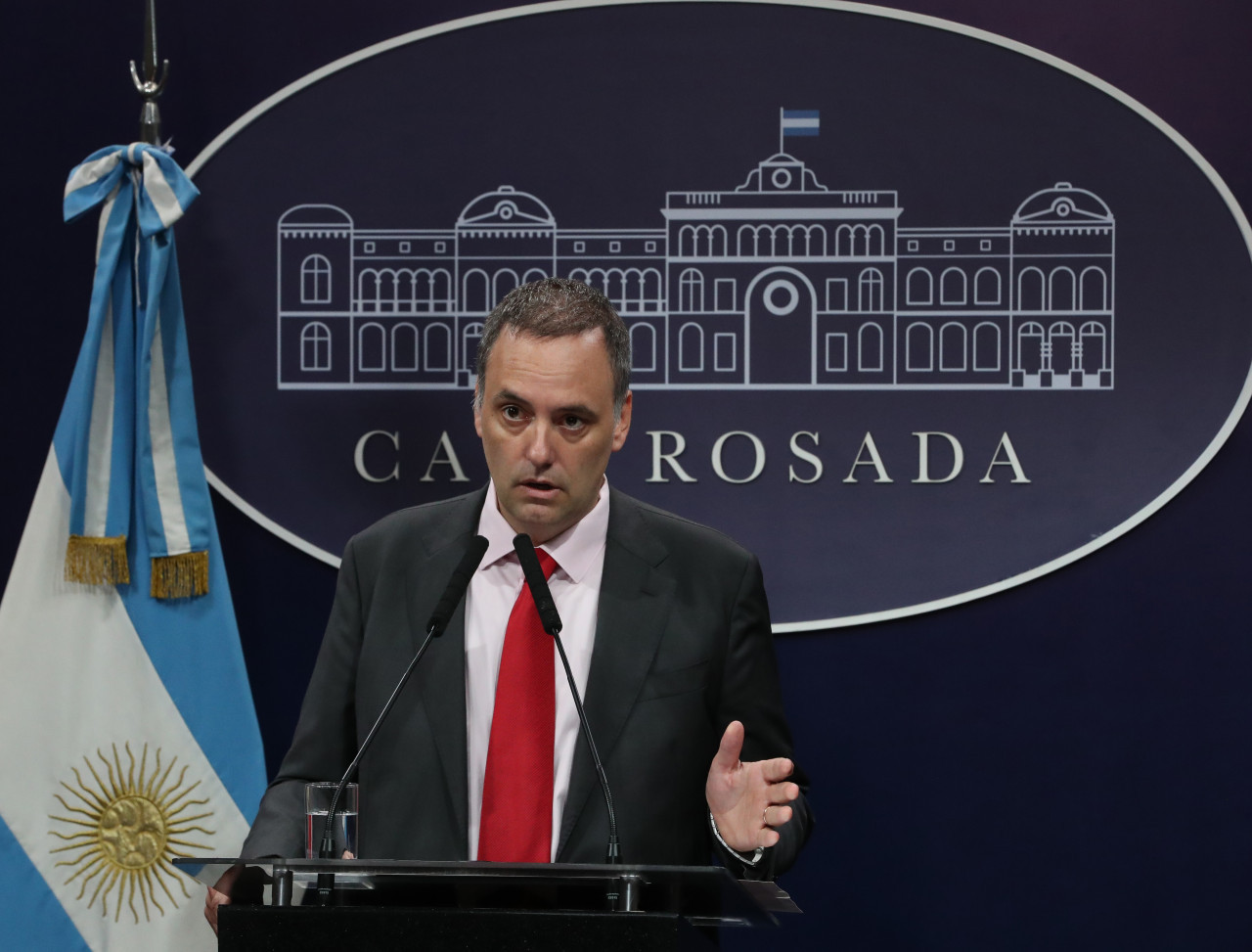 La conferencia de prensa de Adorni. Foto: Télam