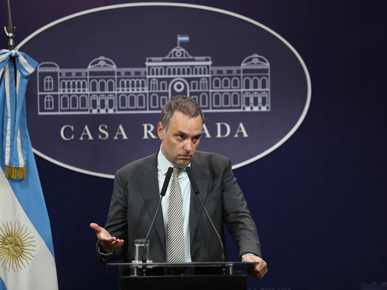 Conferencia de prensa de Manuel Adorni. Foto: NA.