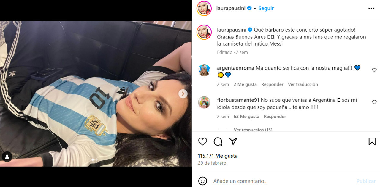 El posteo de Laura Pausini. Foto: Instagram.