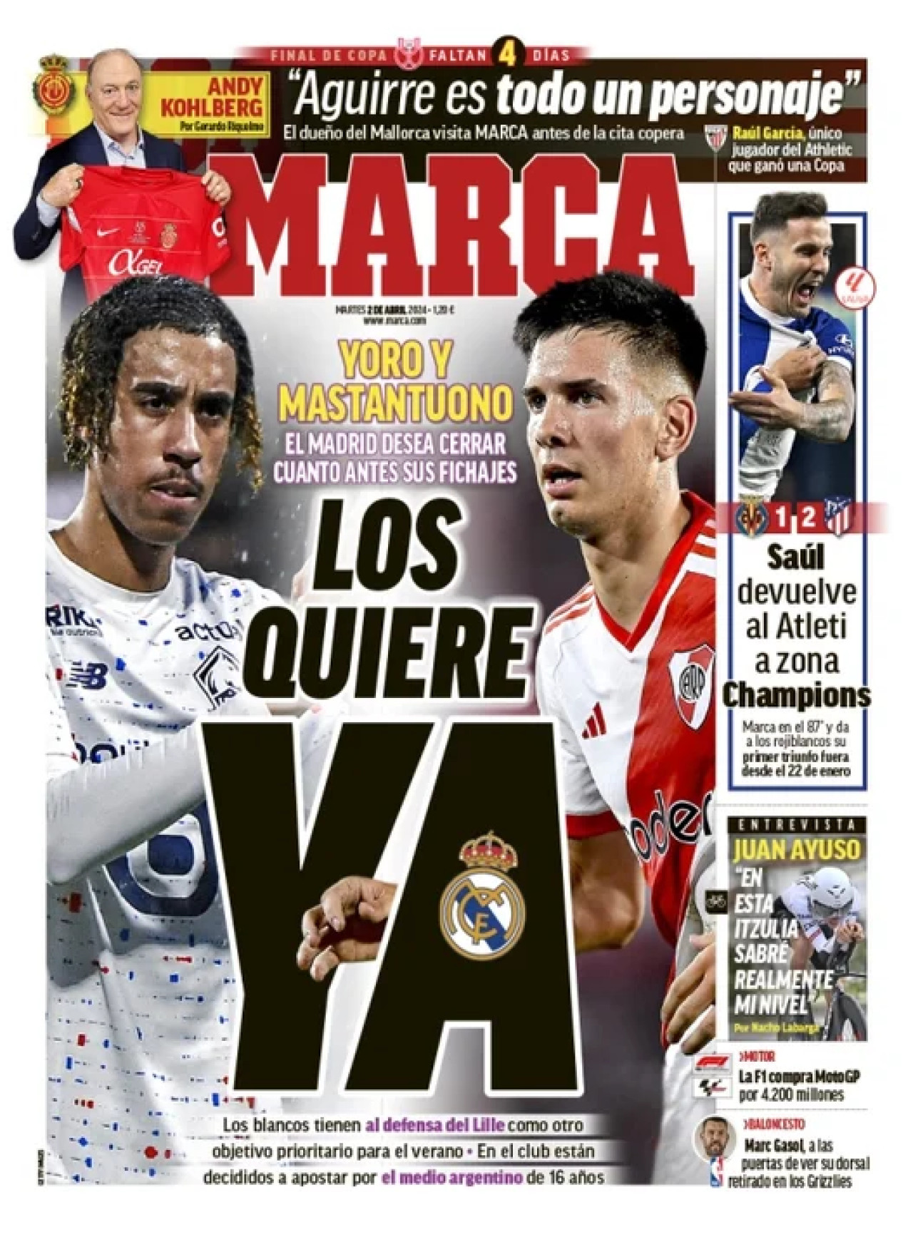 La tapa del Diario Marca que tiene a Franco Mastantuono. Foto: Marca.