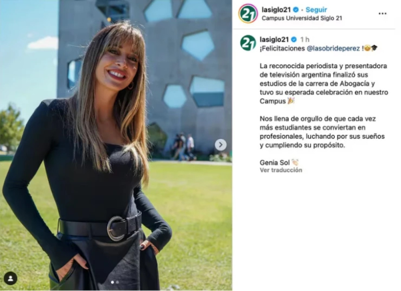 El mensaje para Sol Pérez de su universidad. Foto: captura Instagram.