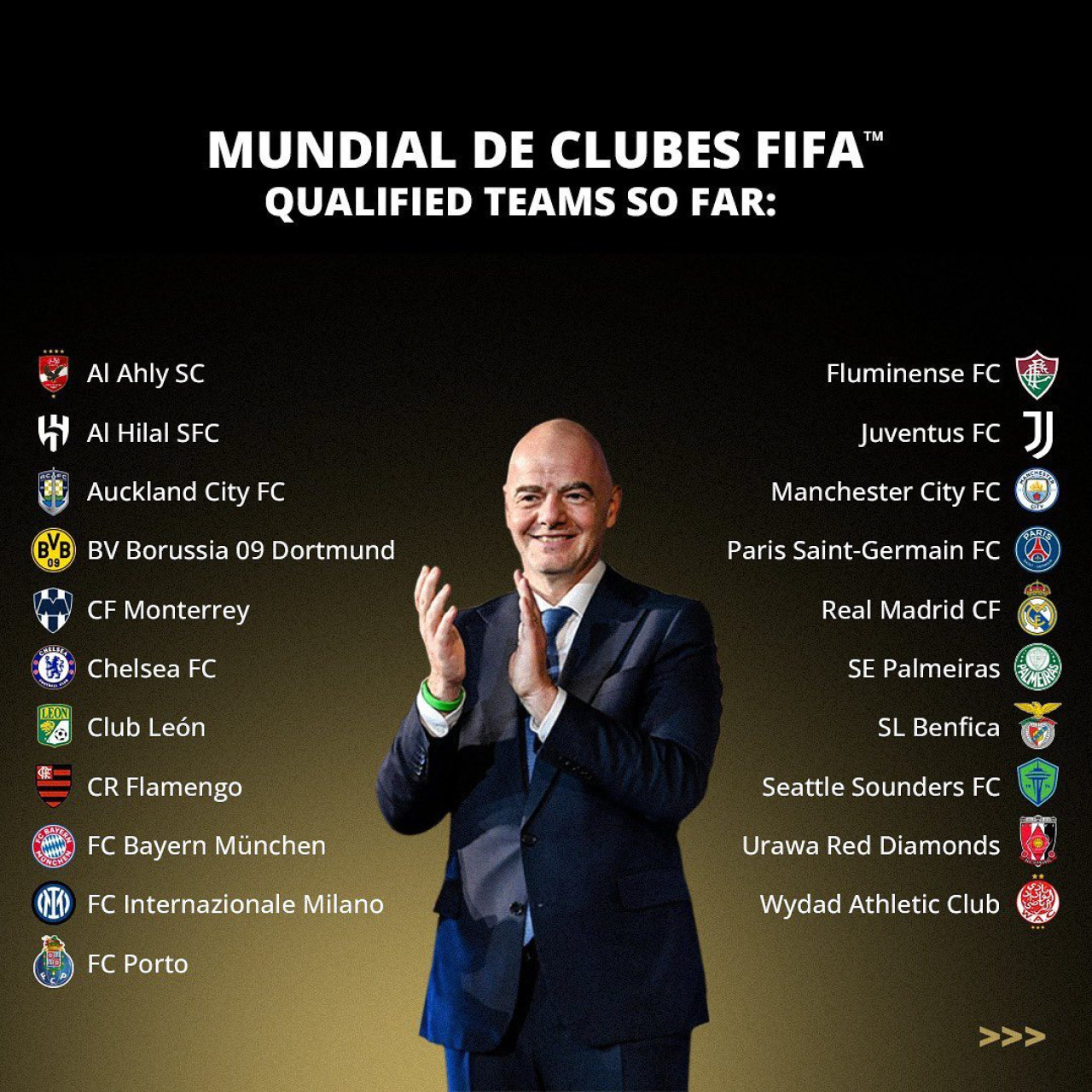 Gianni Infantino confirmó los equipos que ya aseguraron su lugar en el Mundial de Clubes 2025. Foto:  Instagram.