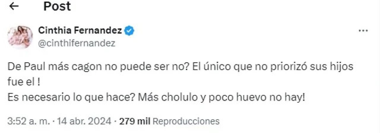 El tweet de Cinthia Fernández. Foto NA.