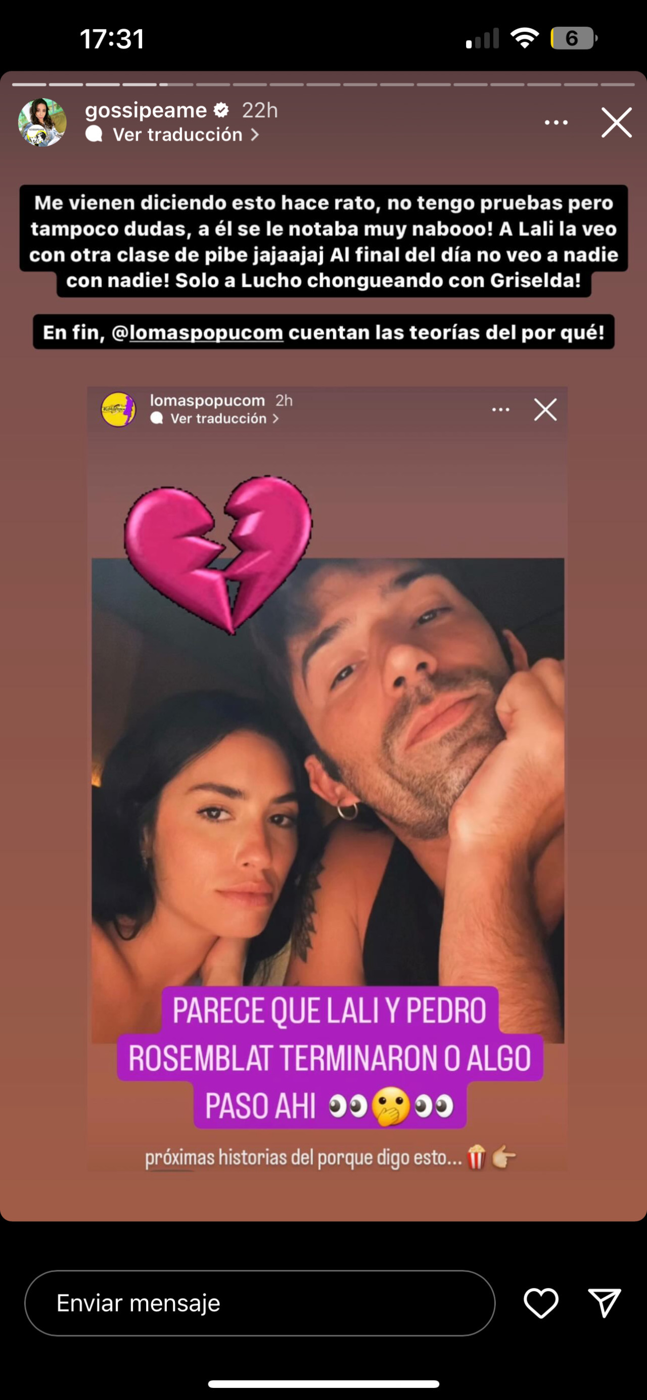 El post de la cuenta Gossipeame. Foto Instagram.