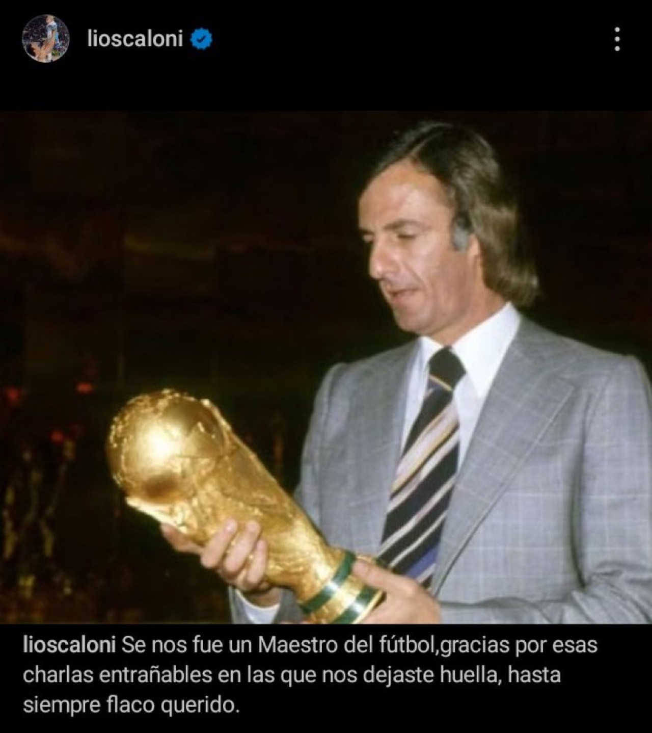 El posteo de Scaloni tras la muerte de Menotti. Foto: Instagram.