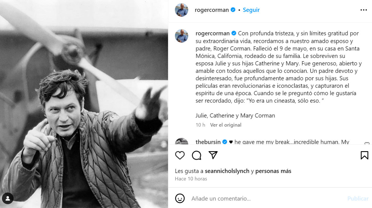 La emotiva despedida en redes de su familia. Foto: Instagram/rogercorman