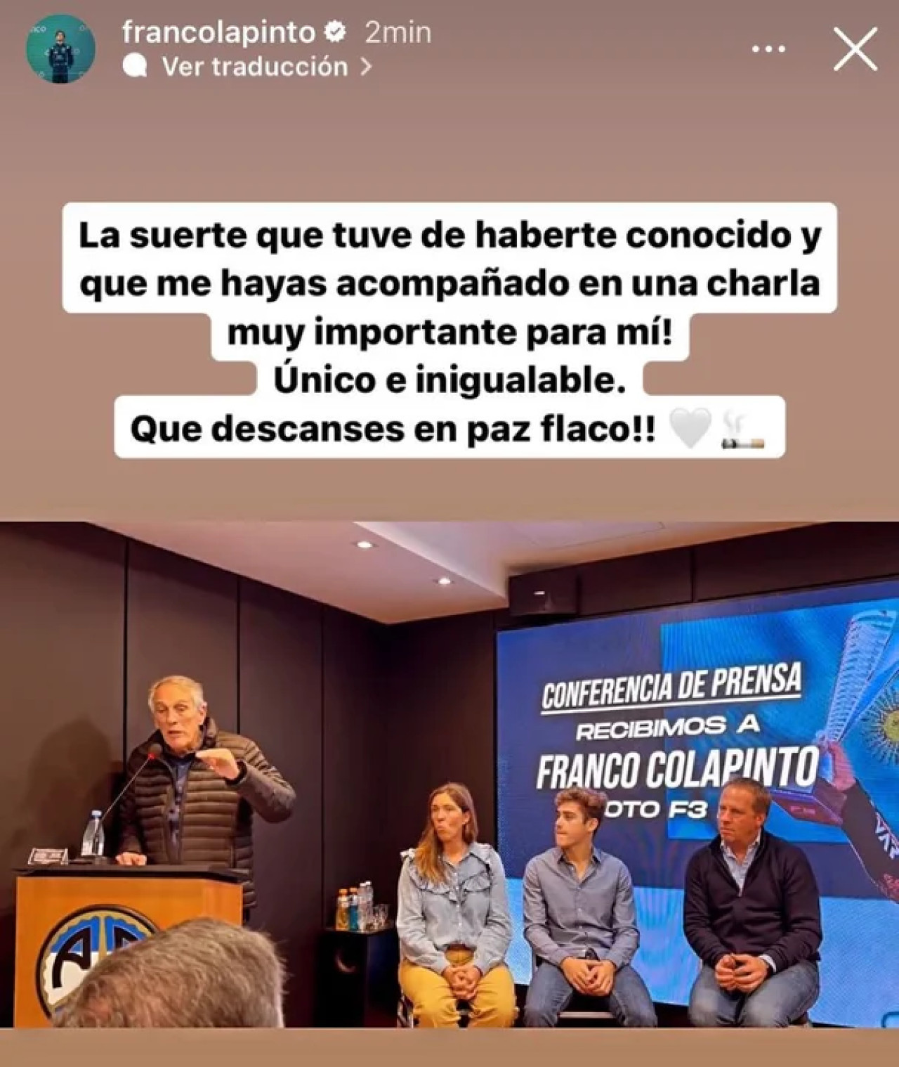 Emotivo homenaje de las figuras del automovilismo. Foto: Instagram