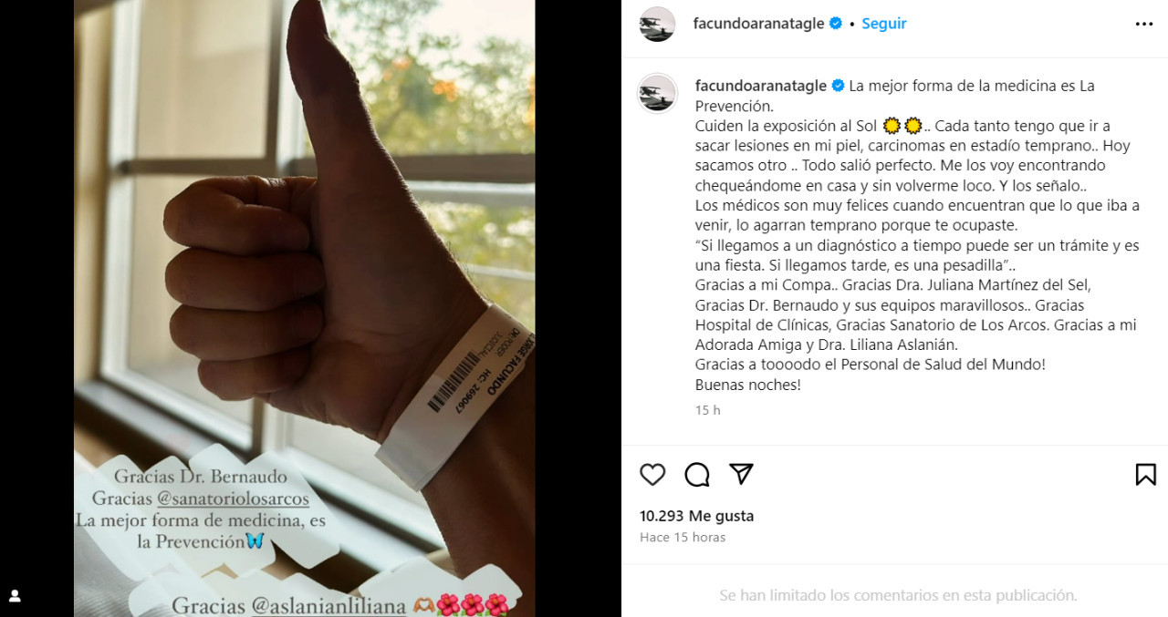 El posteo de Facundo Arana. Foto: Instagram.