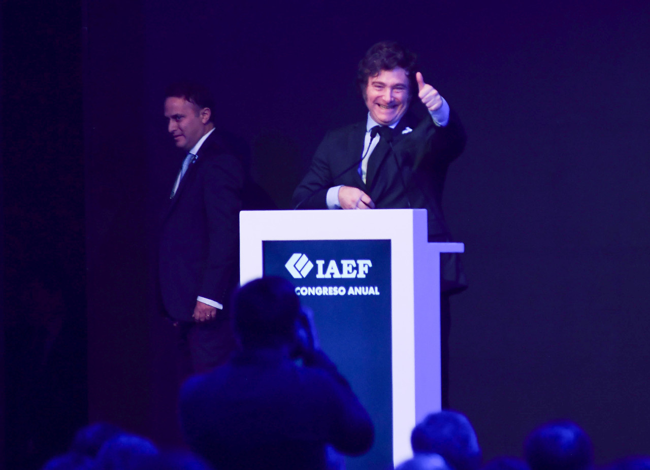 Javier Milei habló en el cierre del 41° Congreso Anual del IAEF. Foto: NA.