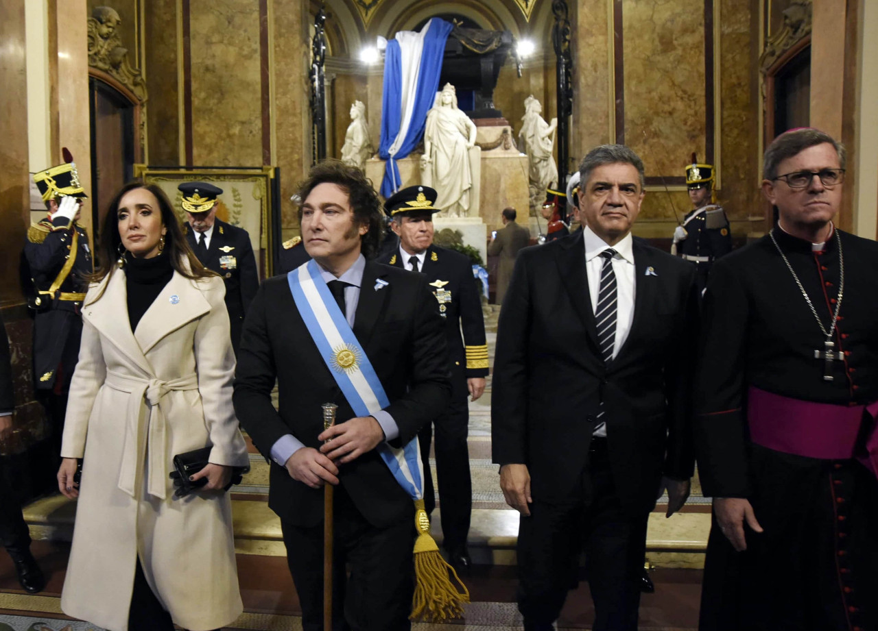 Javier Milei participó de la celebración del Tedeum del 25 de Mayo en la Catedral Metropolitana. Foto: NA.