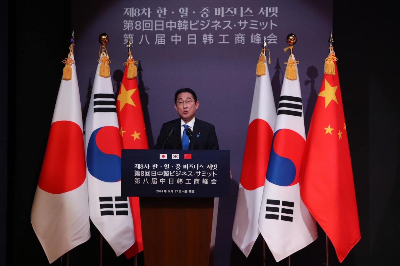 Reunión trilateral entre Japón, Corea del Sur y China. Foto: EFE