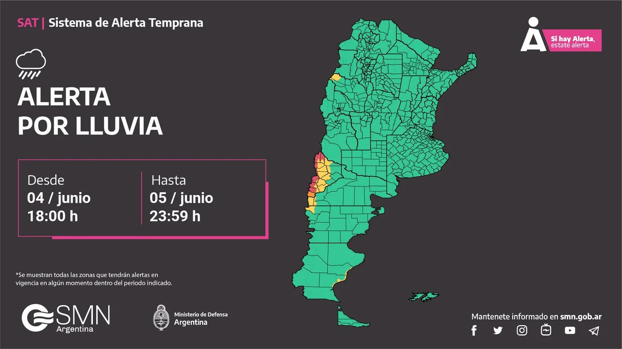 Alerta roja en una provincia por lluvias fuertes. Foto: SMN.