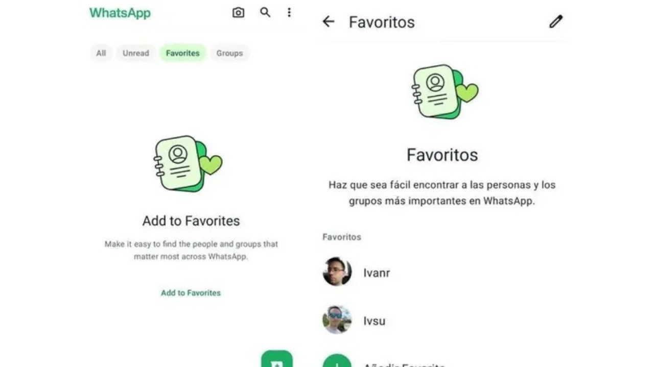 Favoritos en WhatsApp. Fuente: Meta
