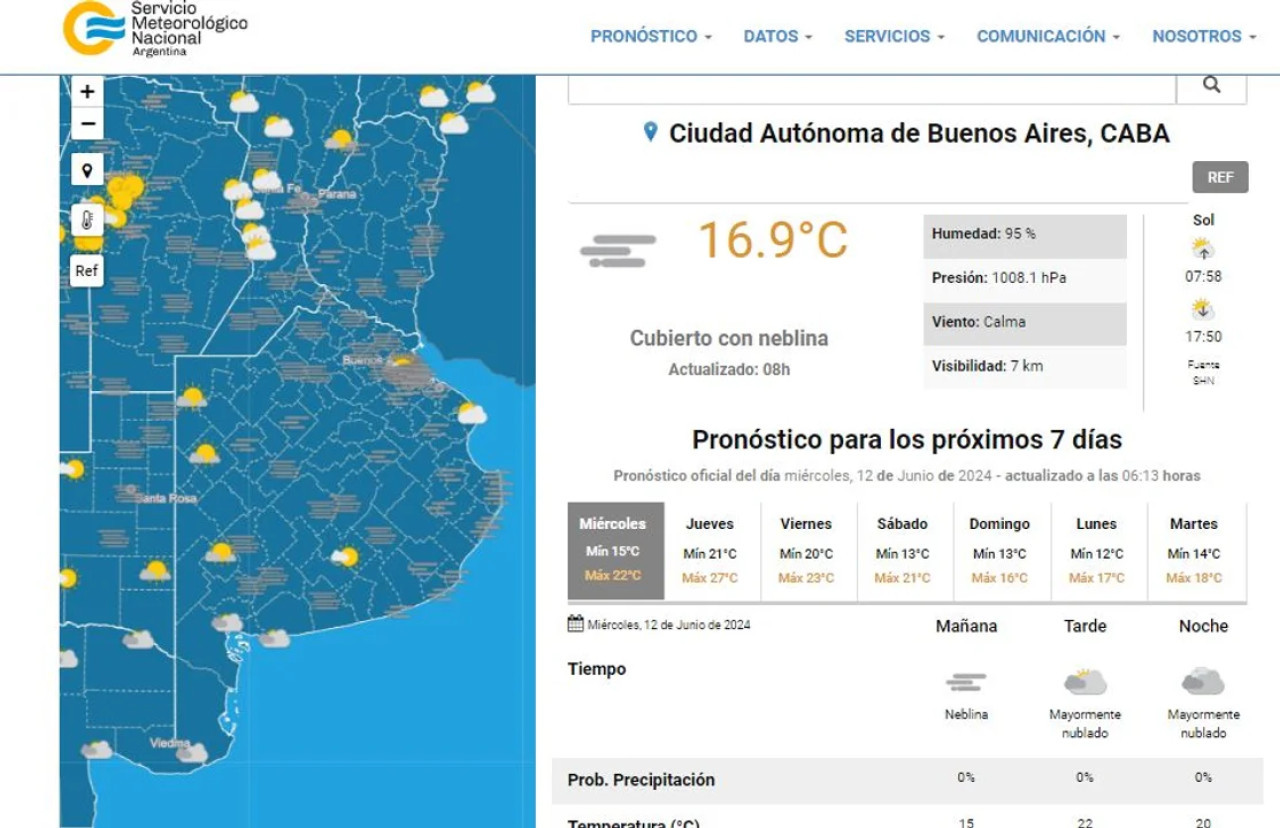 Informe del Servicio Meteorológico Nacional. Foto: SMN.