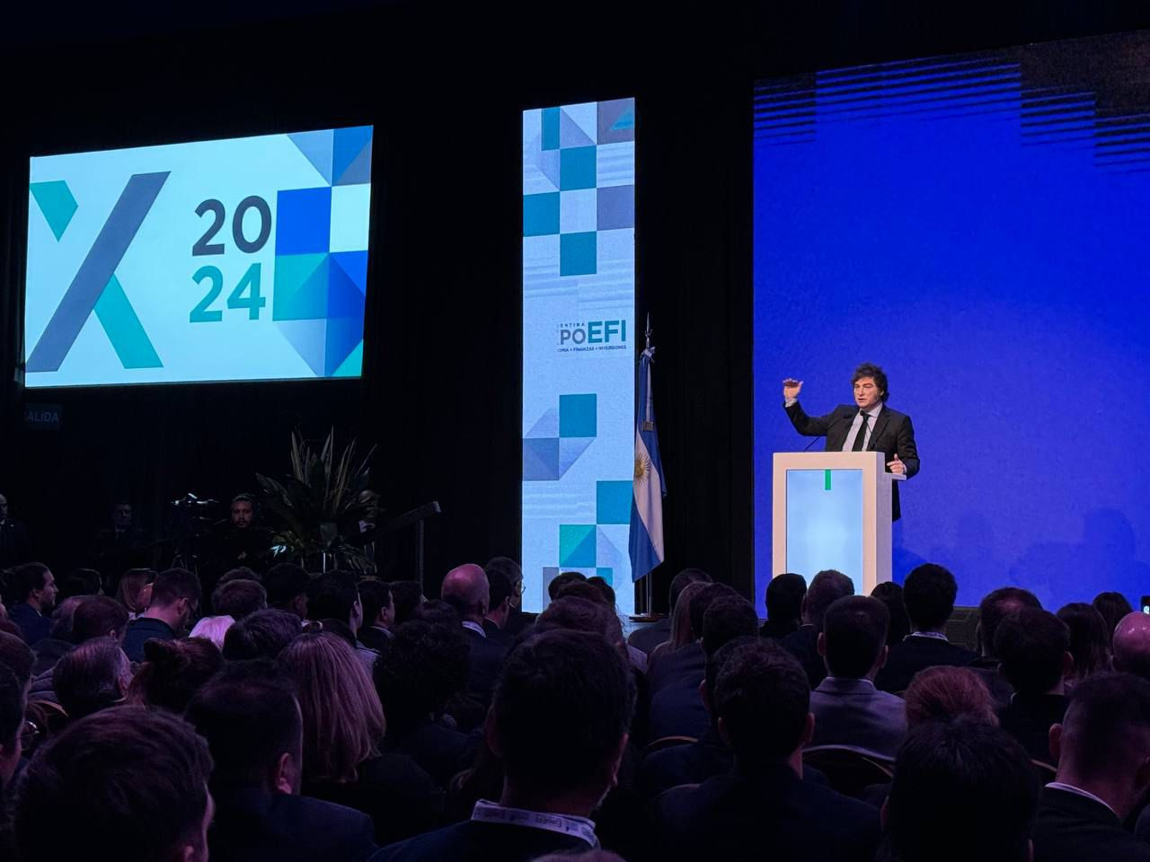 Javier Milei en su discurso en la ExpoEFI 2024. Foto: Presidencia.