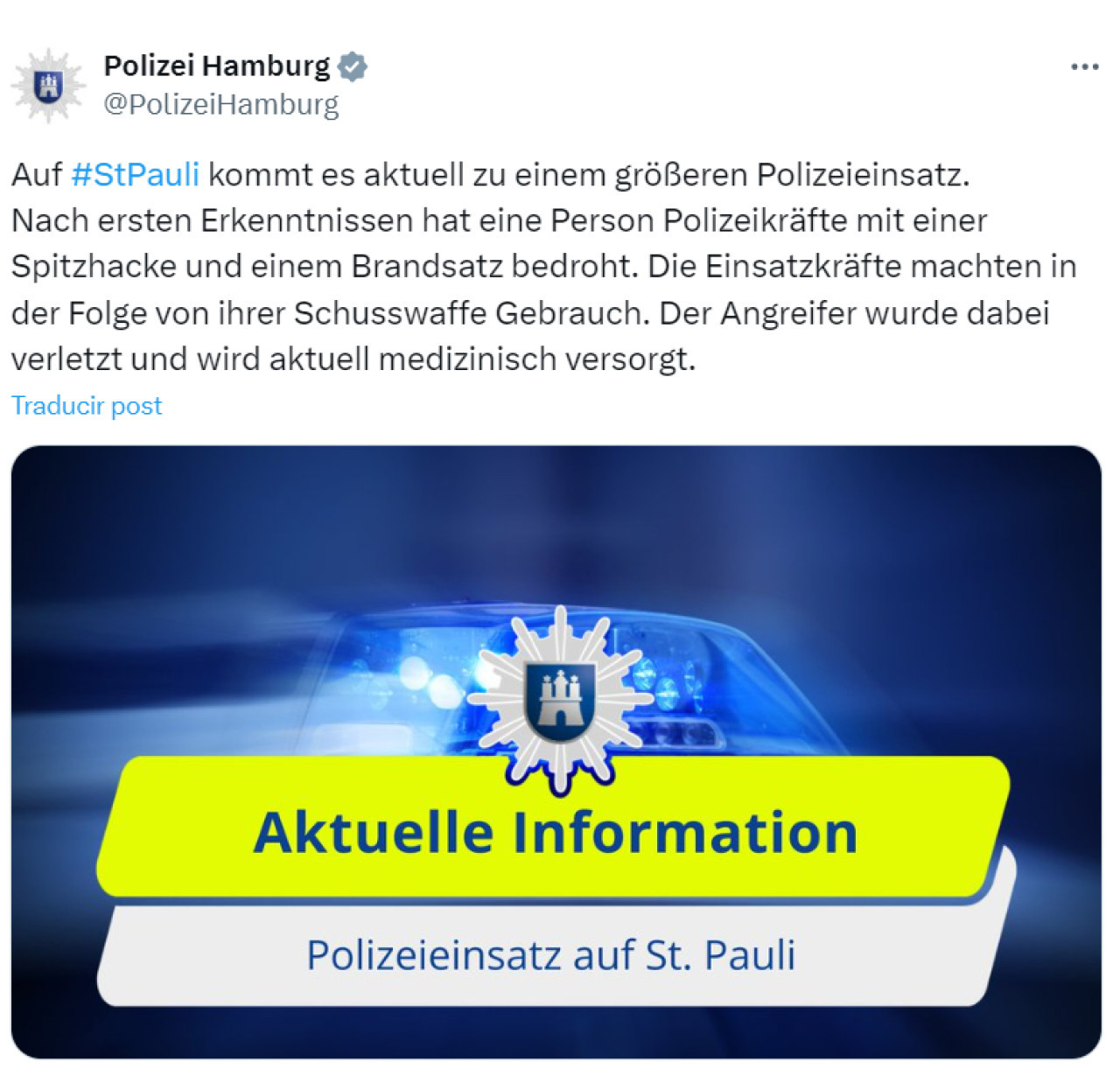 La información que brindó la Policía de Hamburg. Foto: X.