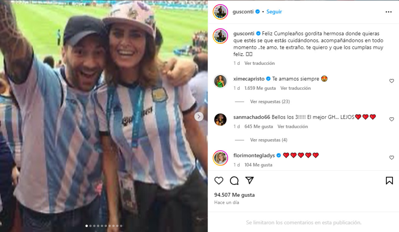 El recuerdo de Gustavo Conti a Silvina Luna en el día de su cumpleaños. Foto: Instagram.