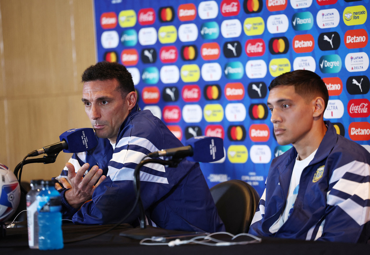 Conferencia de prensa de Lionel Scaloni y Nahuel Molina; Copa América 2024. Foto: Reuters