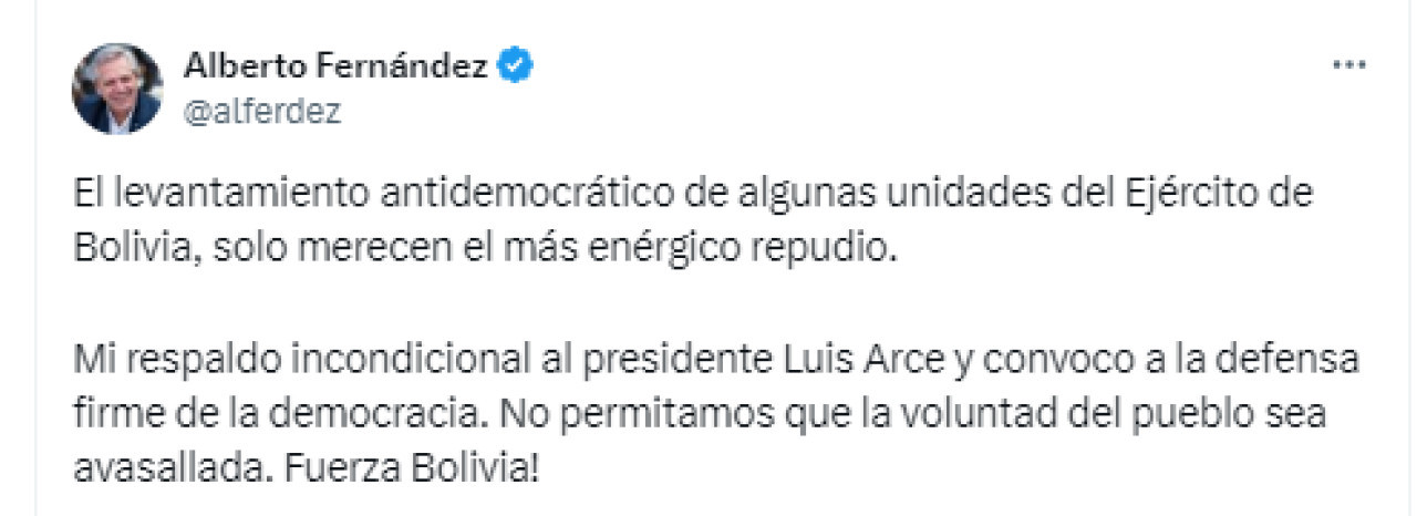 Preocupación mundial por un posible golpe de Estado en Bolivia. Foto X.