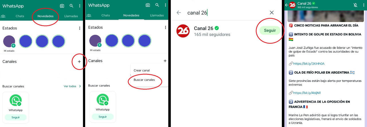 Cómo seguir a Canal 26 en WhatsApp