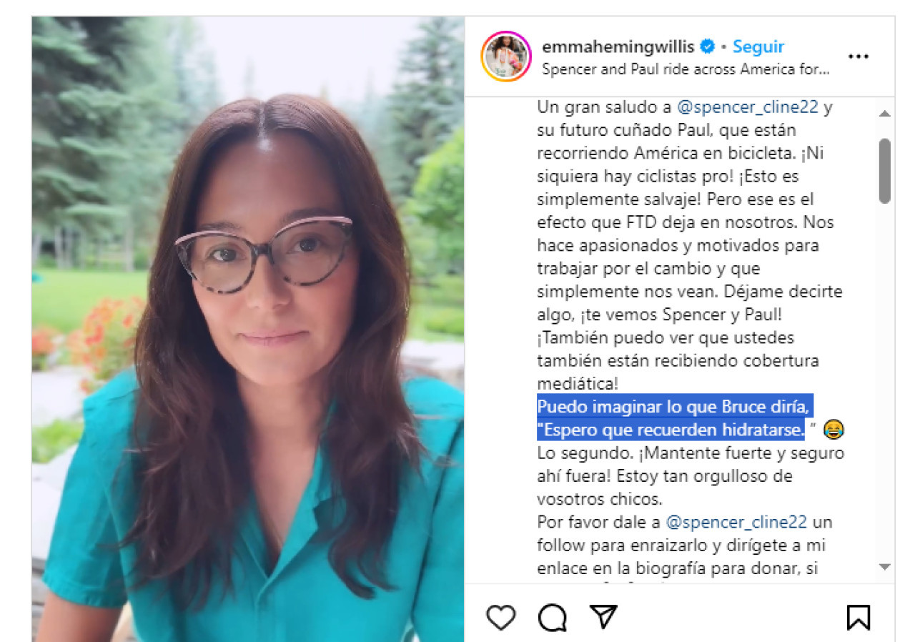 El mensaje de la esposa de Bruce Willis que alertó a sus seguidores. Foto: Instagram.