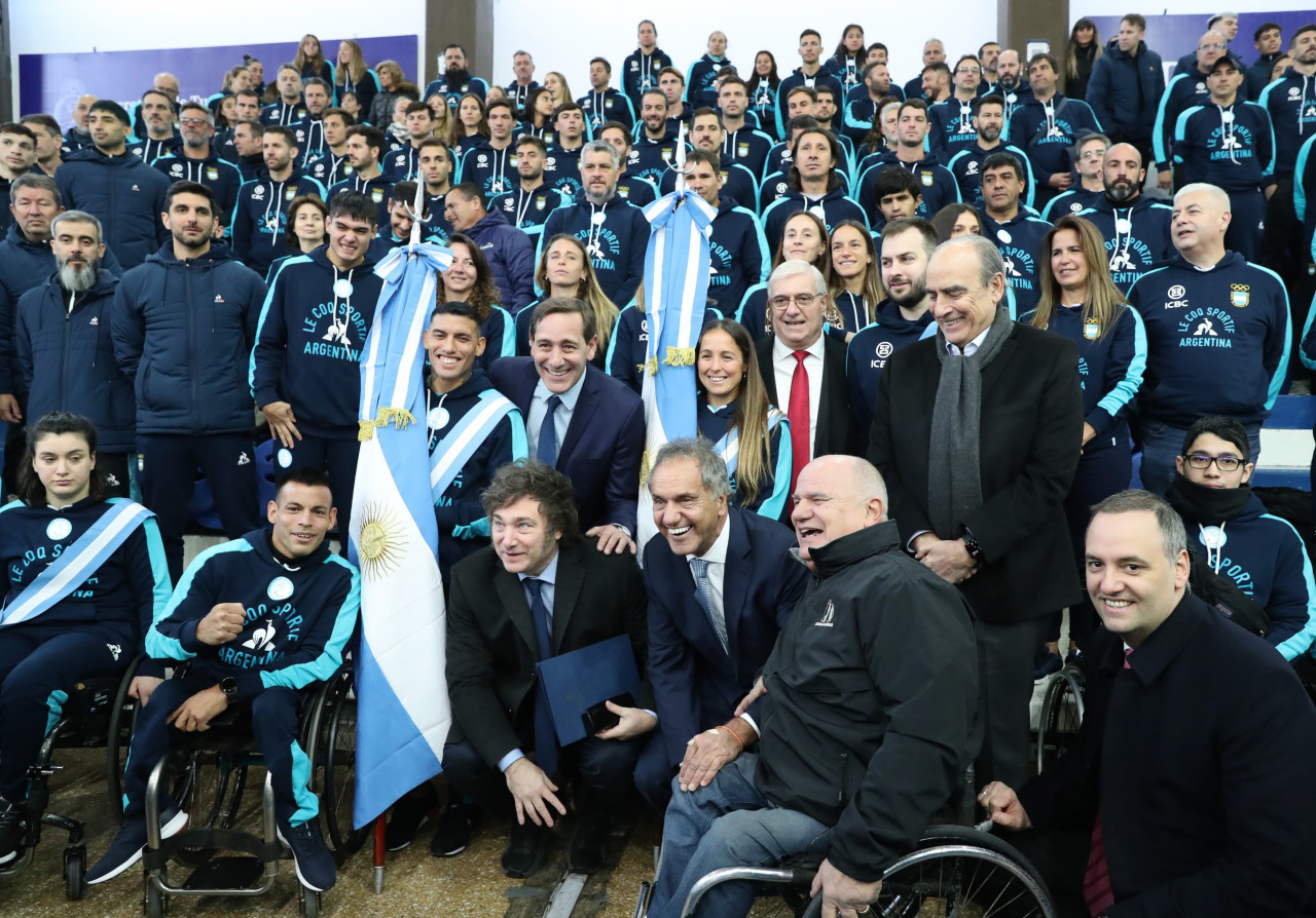 Javier Milei encabezó el acto de despedida de los deportistas argentinos que irán a los Juegos Olímpicos de París 2024. Foto: Presidencia.