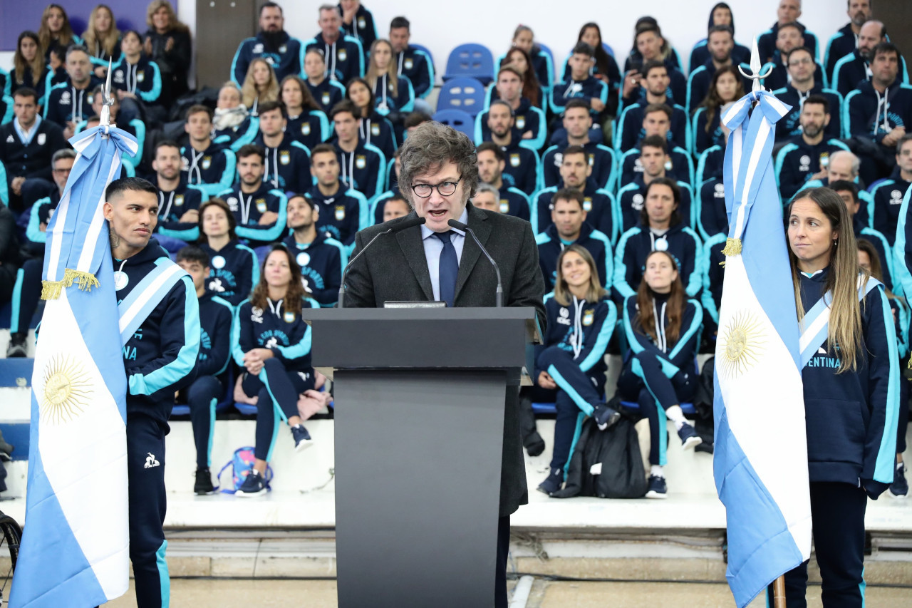 Javier Milei encabezó el acto de despedida de los deportistas argentinos que irán a los Juegos Olímpicos de París 2024. Foto: Presidencia.