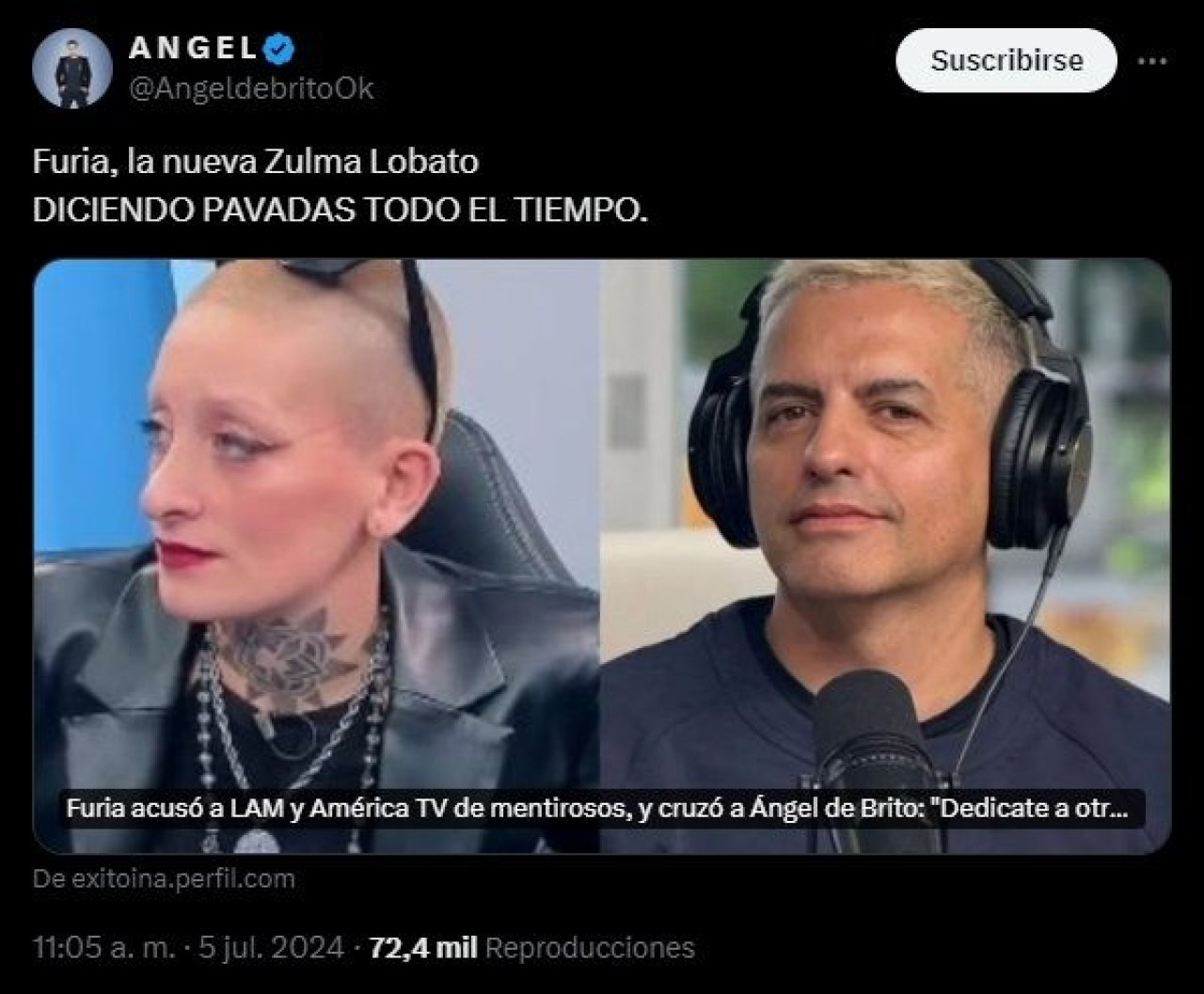 Ángel de Brito le contesta a Furia. Fuente: X