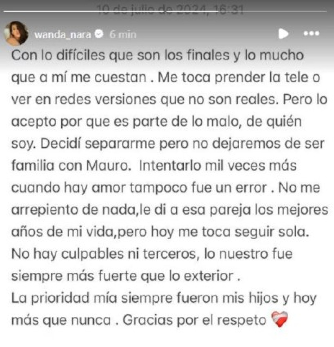 Wanda Nara anunció su separación de Mauro Icardi. Foto: Instagram