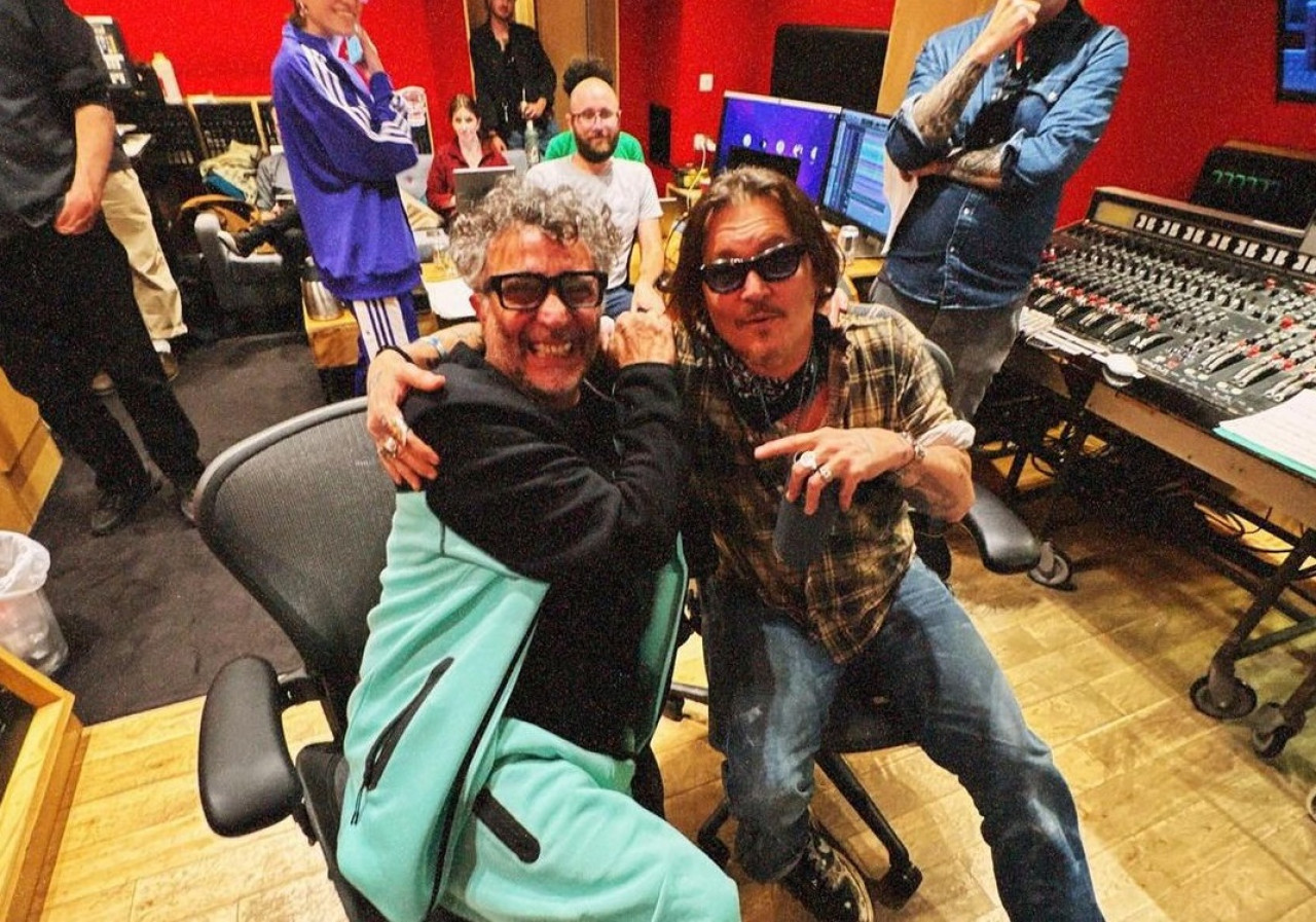 Fito Páez con Johnny Depp en el estudio de Abbey Road. Foto: Instagram @fitopaezmusica.