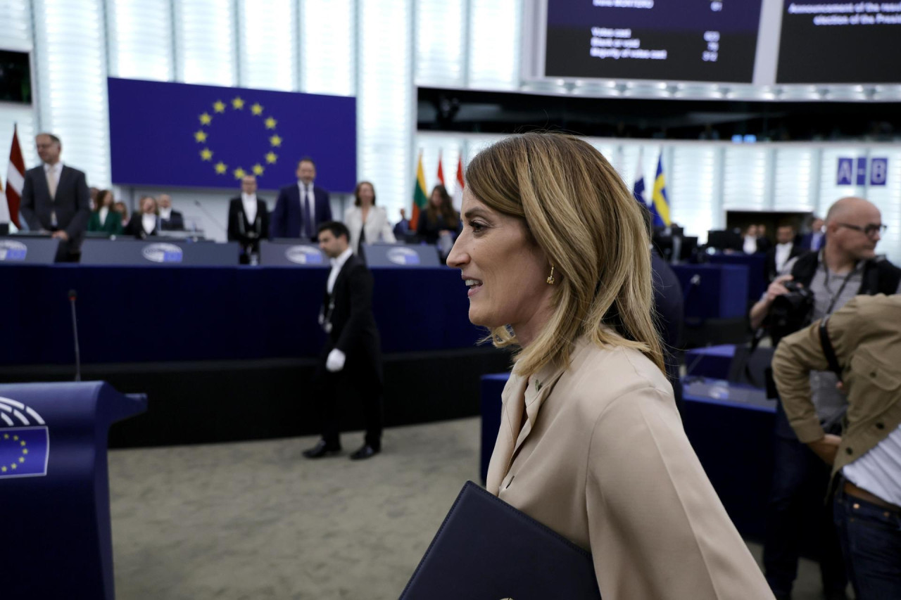 Roberta Metsola fue reelegida como presidenta del Parlamento Europeo. Foto: EFE.